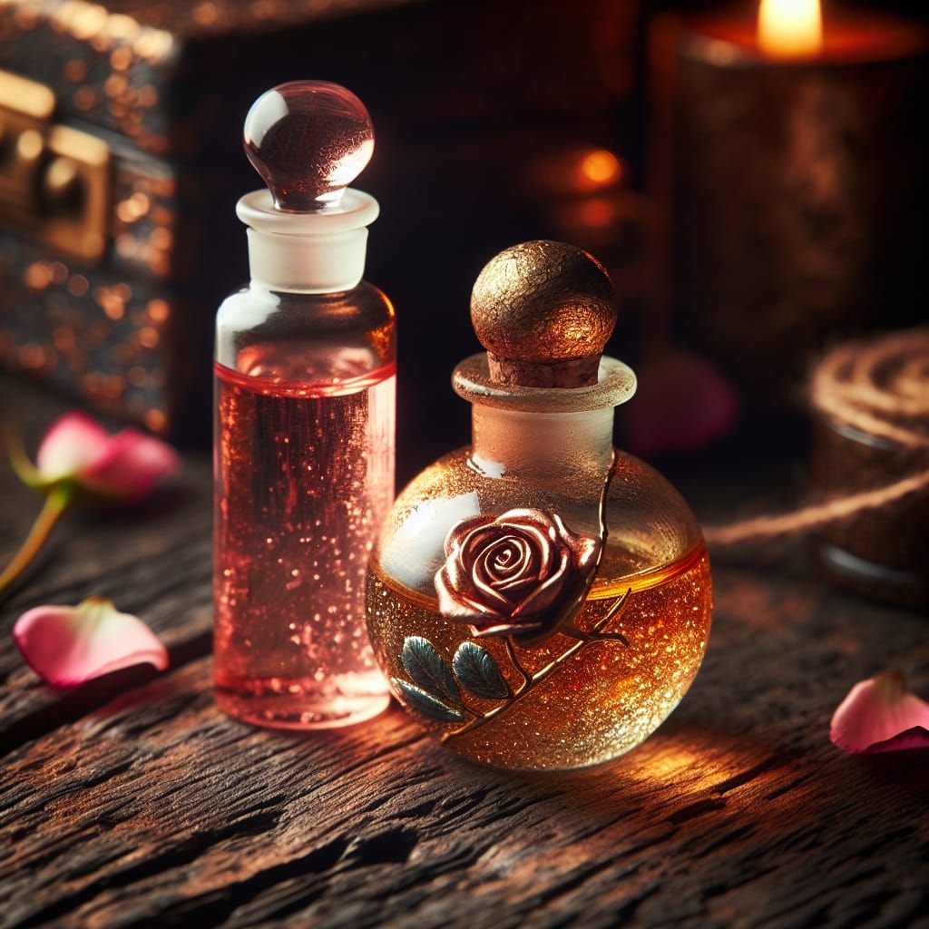 Medieval Glass Phials with Rose Essential Oil