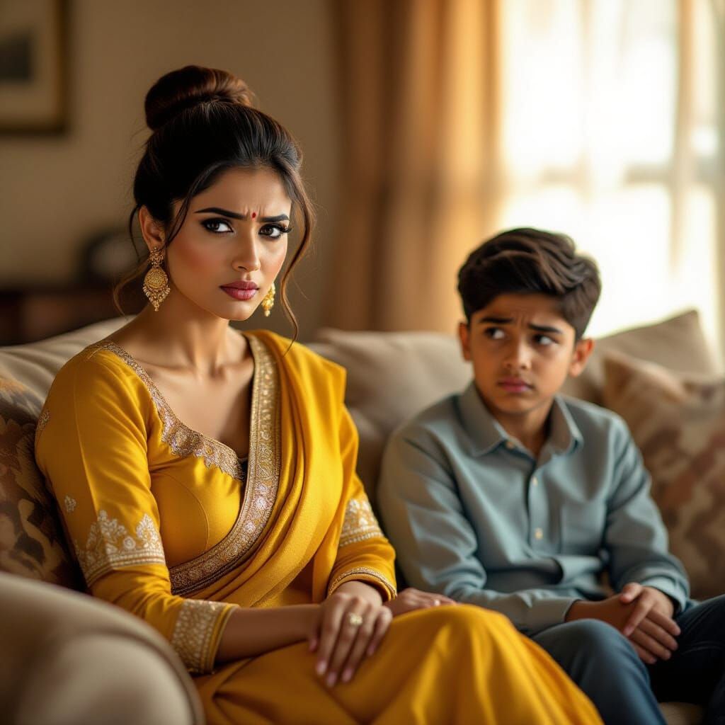 Attractive Indian Woman in Yellow Outfit, Photorealistic Sty...