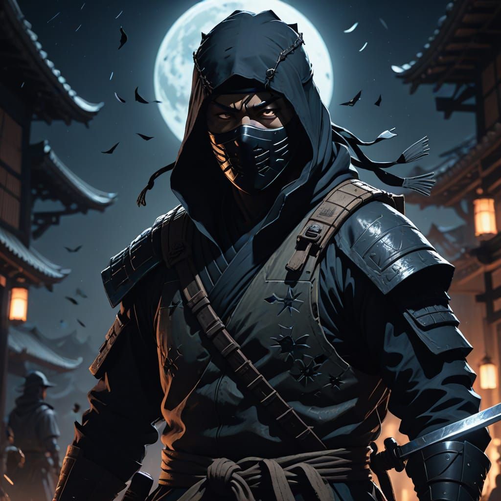 Mysterious Kage Shinobi in Shadows: Digital Art