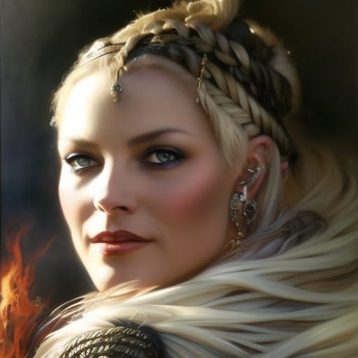 Pagan Norsewoman Portrait in Sunlight, Hyperrealistic Art