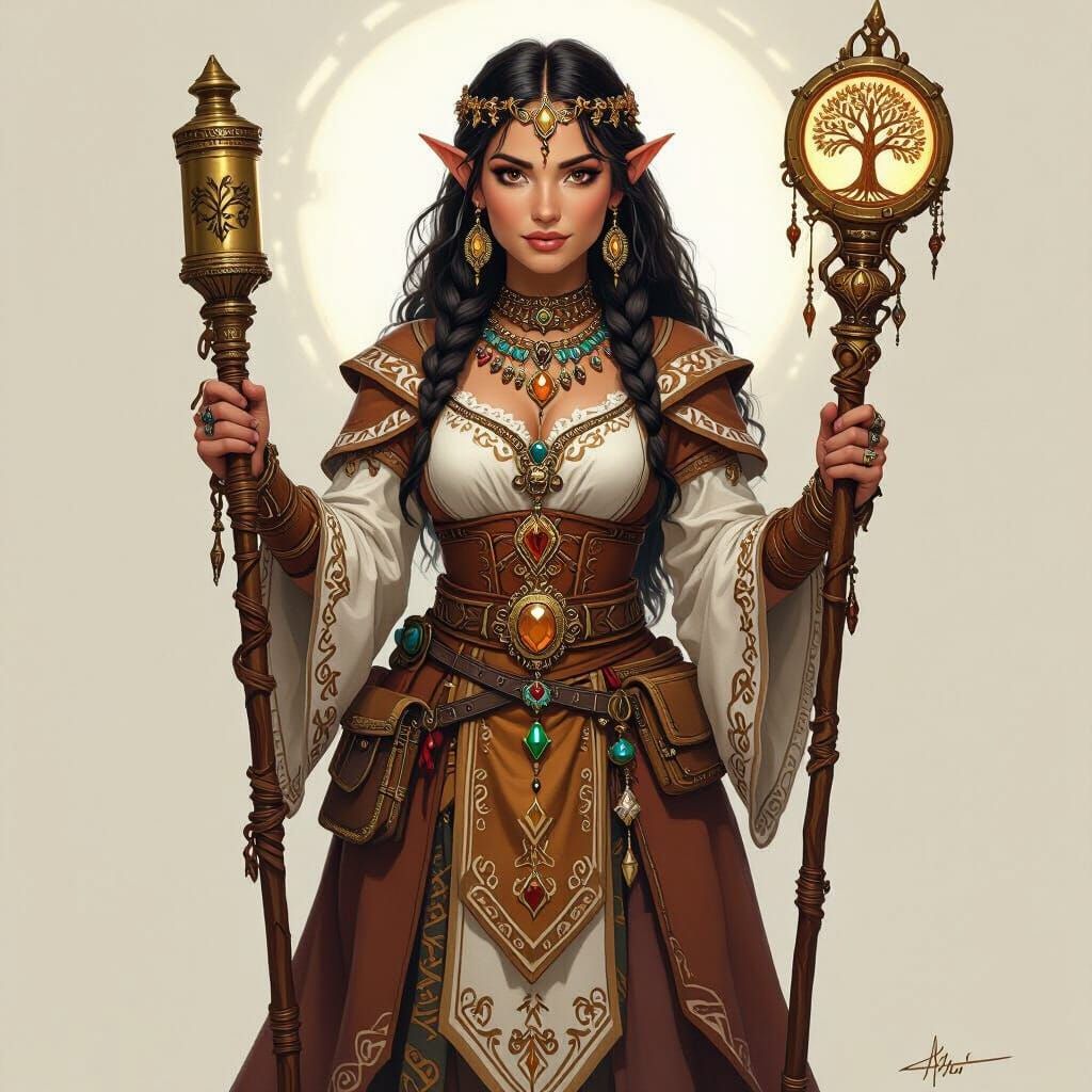 Dwarven Avatar with Arcane Staff, Fantasy Art Style