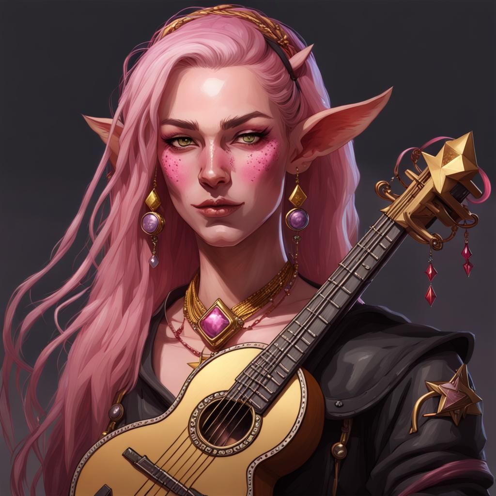 Tiefling Bard Portrait in Hyperdetailed Digital Art