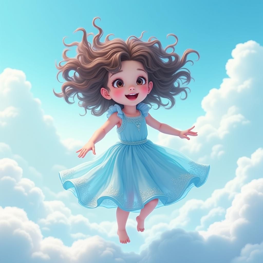 Girl Bouncing on Clouds in Anime Style