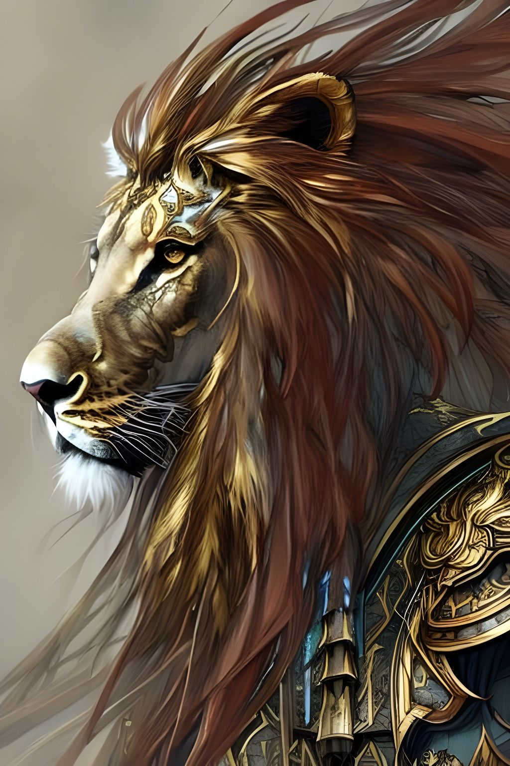 Lion Knight Portrait with Feathery Armor