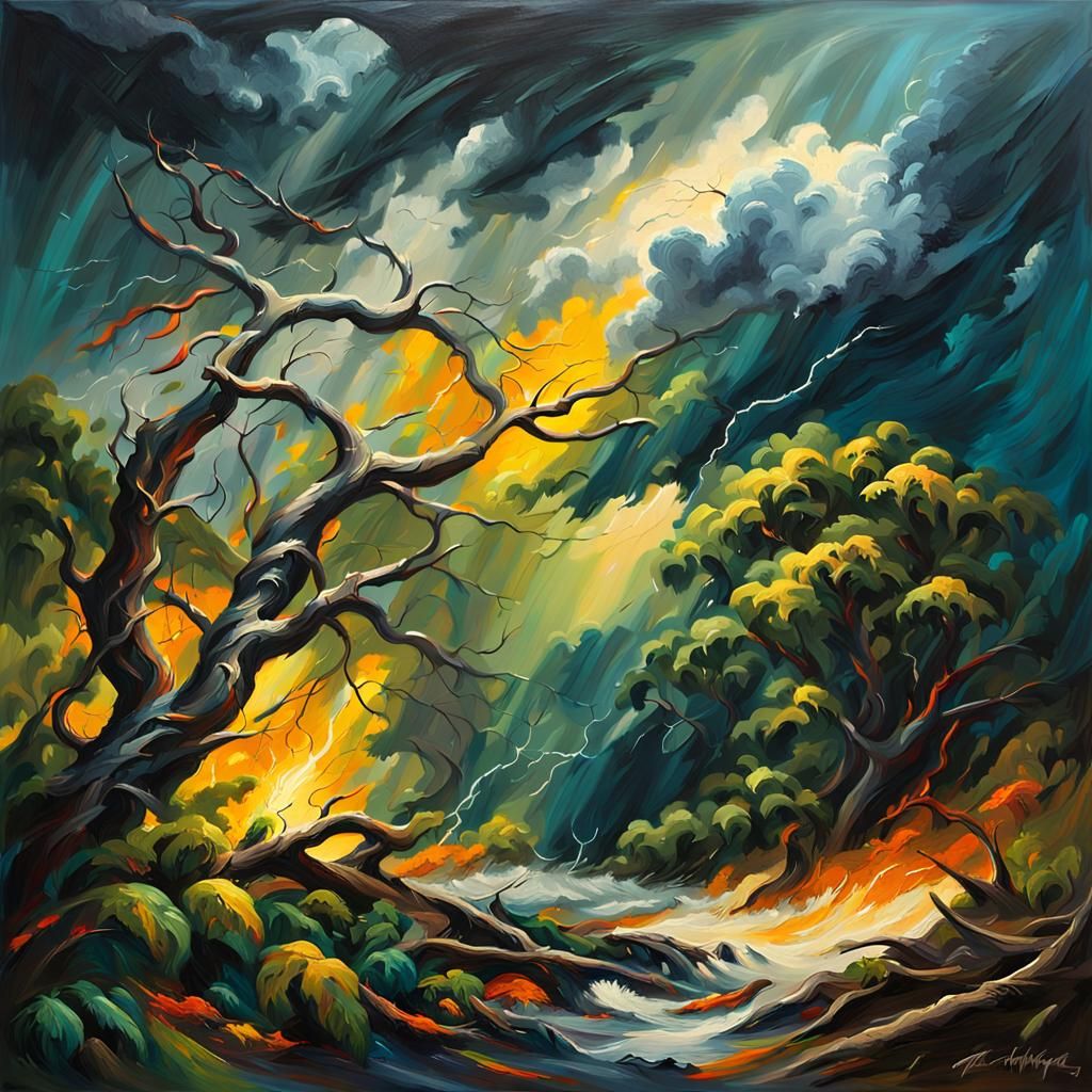 Tempestuous Jungle: An Oil Painting in Romanticism Style