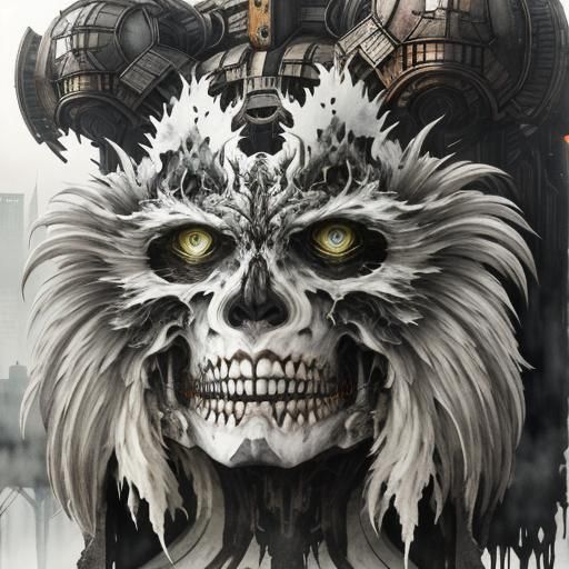 Surreal Double Exposure: Monster in Dystopian Cityscape