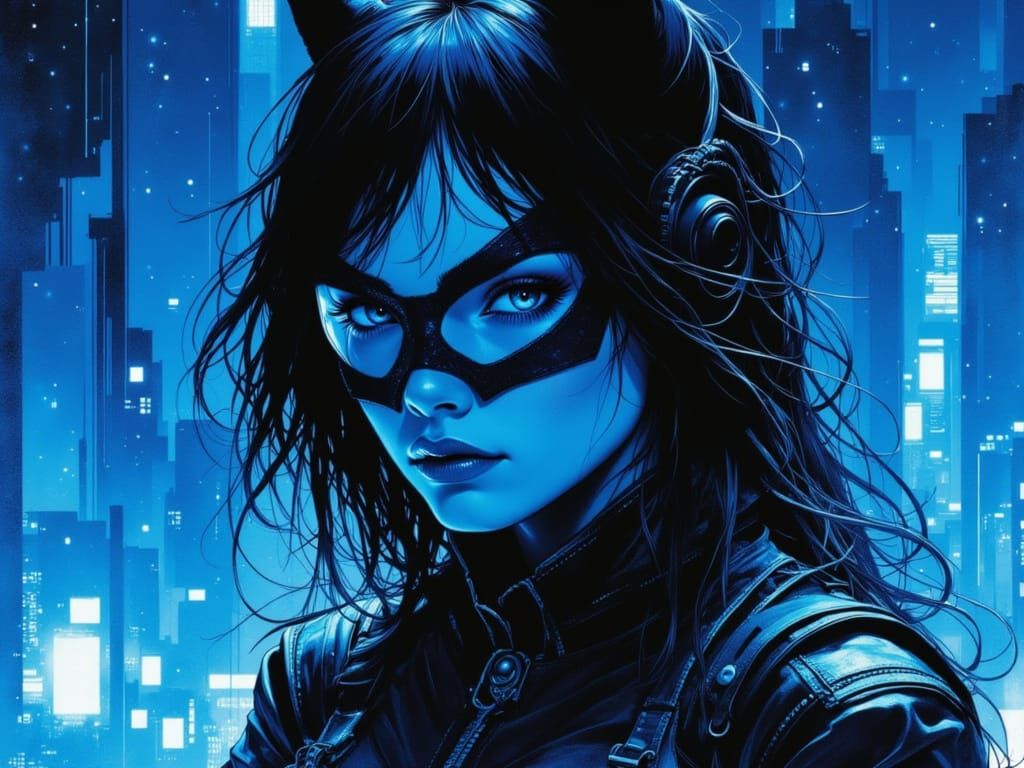 Cyberpunk Batgirl in Dark Night City