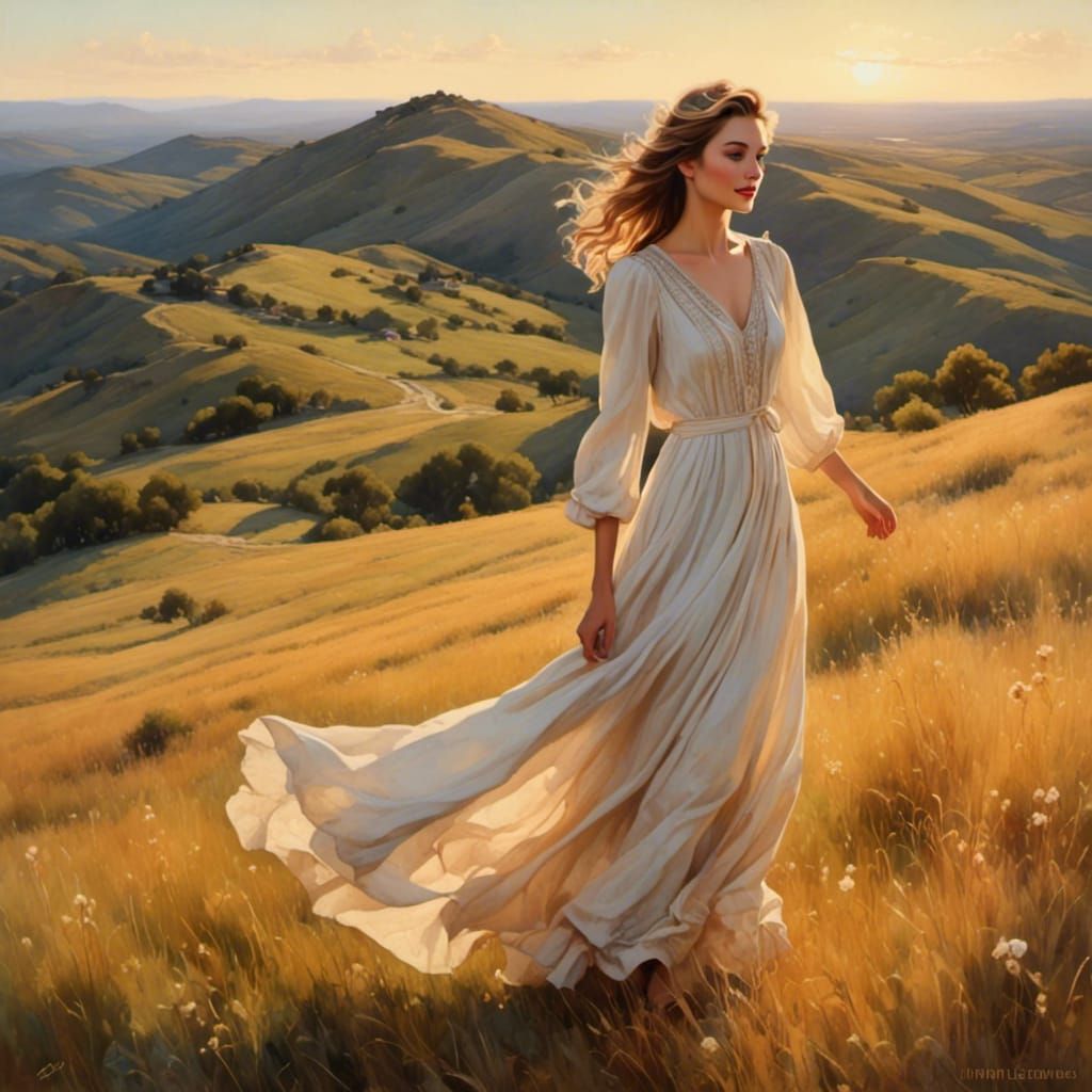 Southern Girl in Golden Hour: Romantic Watercolor