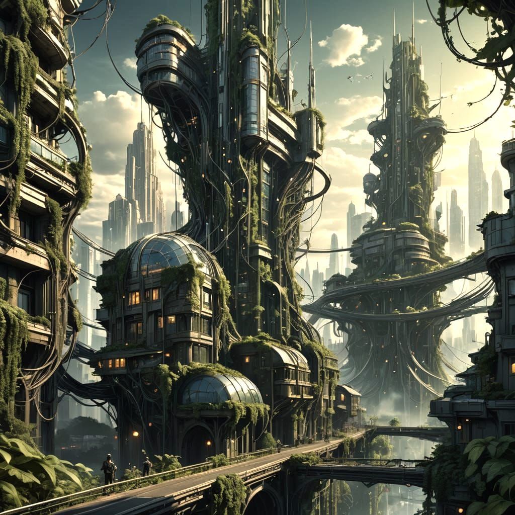Atompunk Eco-City: A Futuristic Utopia in Dark Fantasy Style