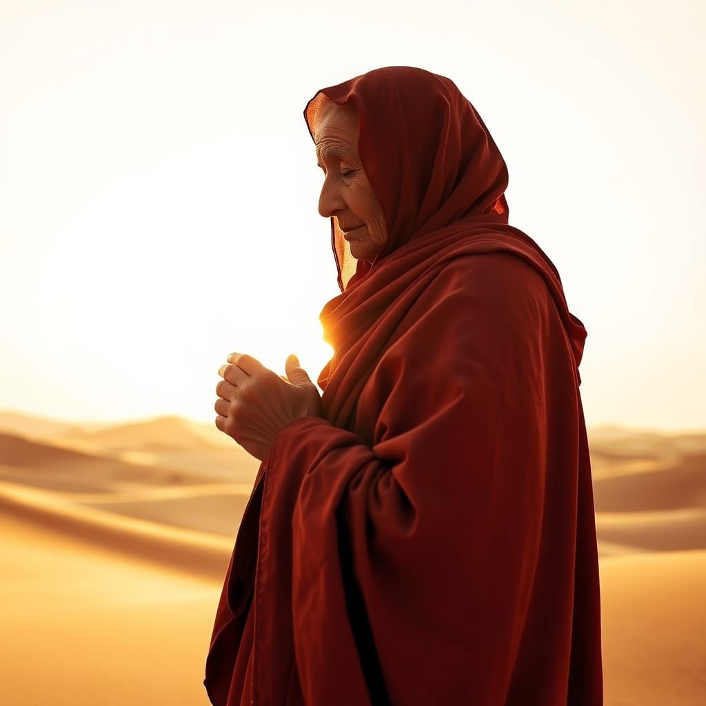 Serenely Standing Berber Woman in Golden Sahara Light