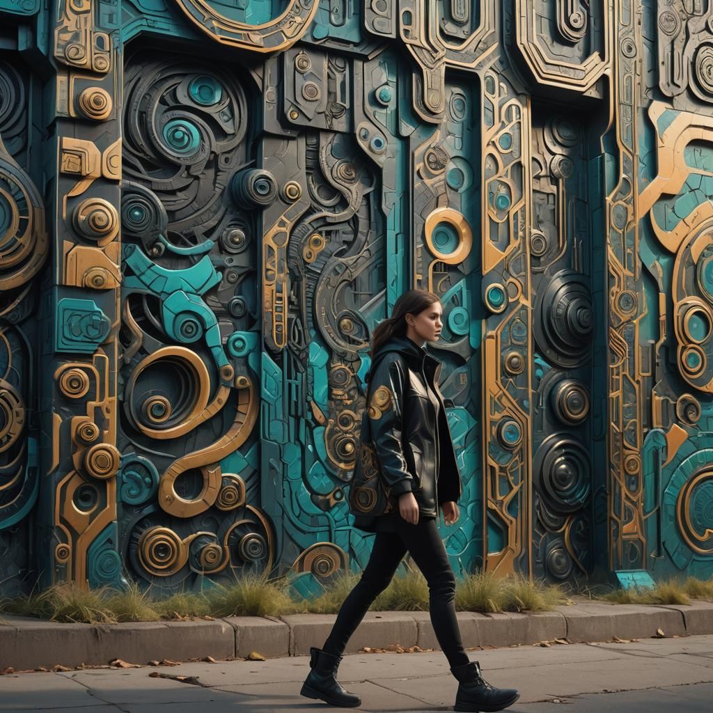 Girl by Colorful Wall in Art Deco Style