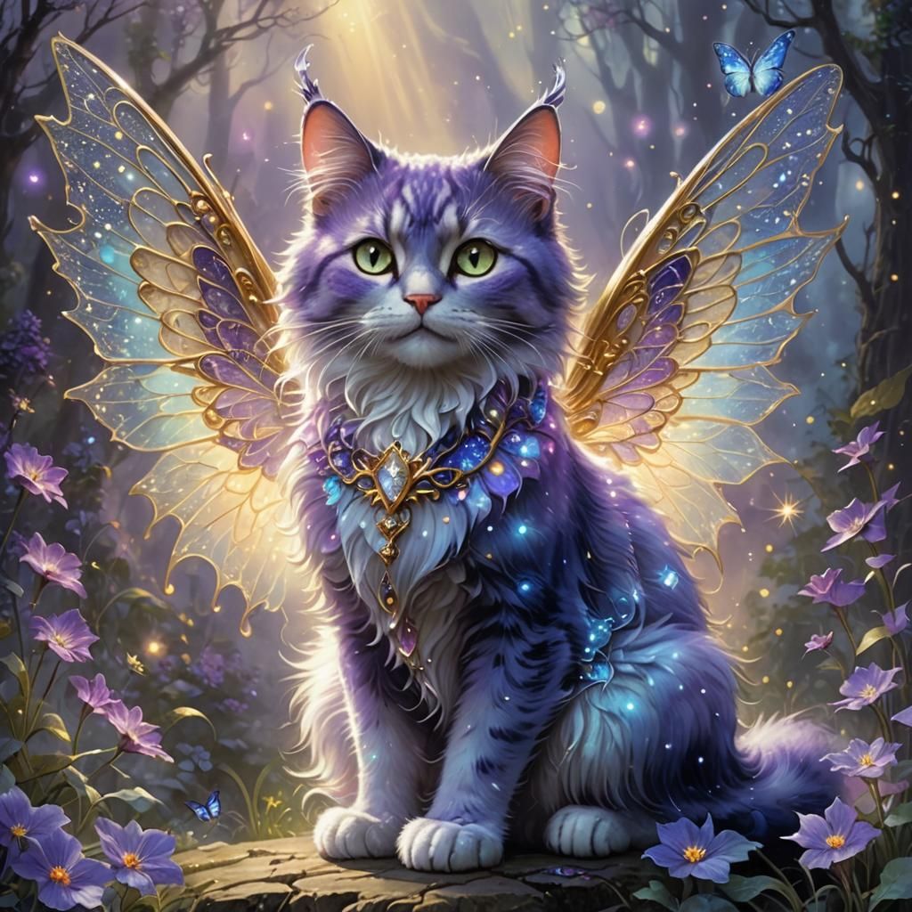Luminescent Fairy Cat with Iridescent Wings