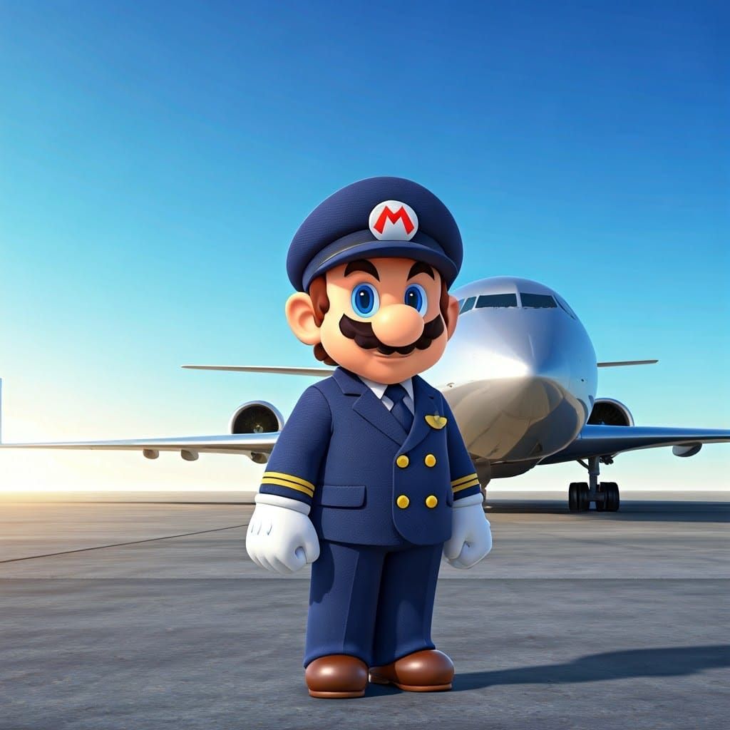 Mario in Realistic Airline Pilot Uniform