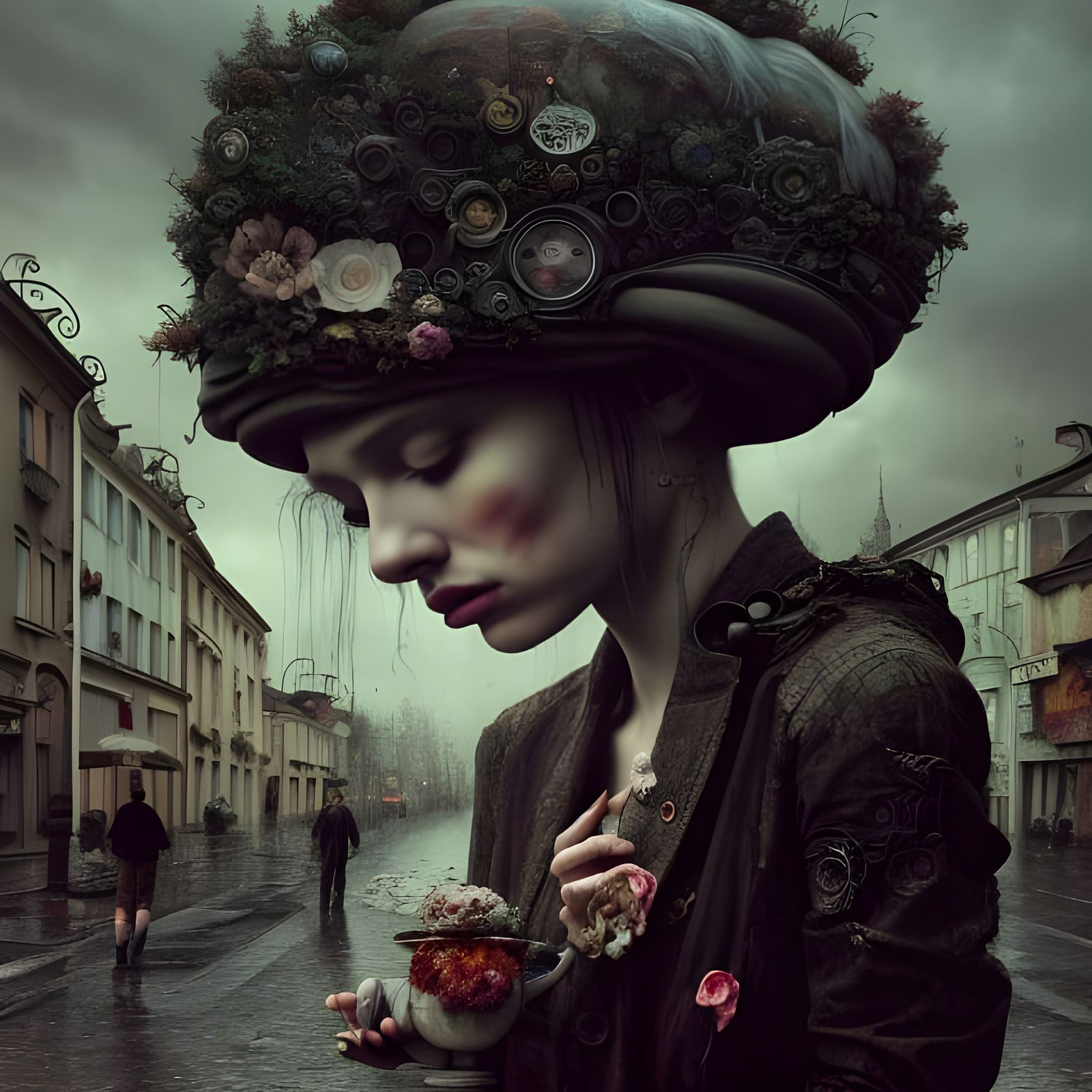 Surreal Street Art in Dystopian World, Hyperrealistic 3D Ren...