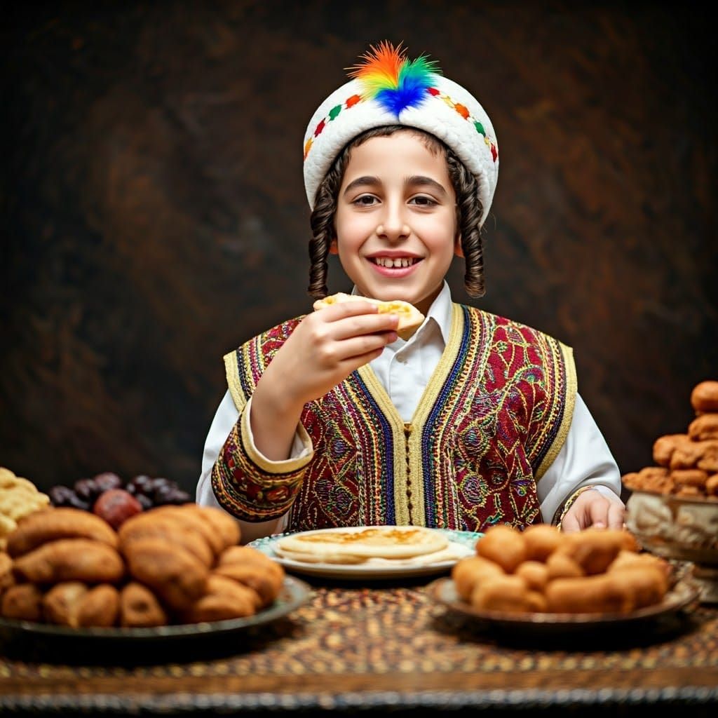 Jewish Boy Celebrates Mimouna with Vibrant Moroccan Attire