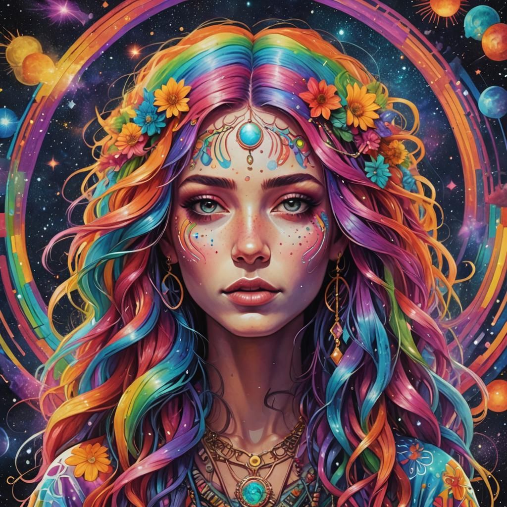 Rainbow Haired Girl in Visionary Style