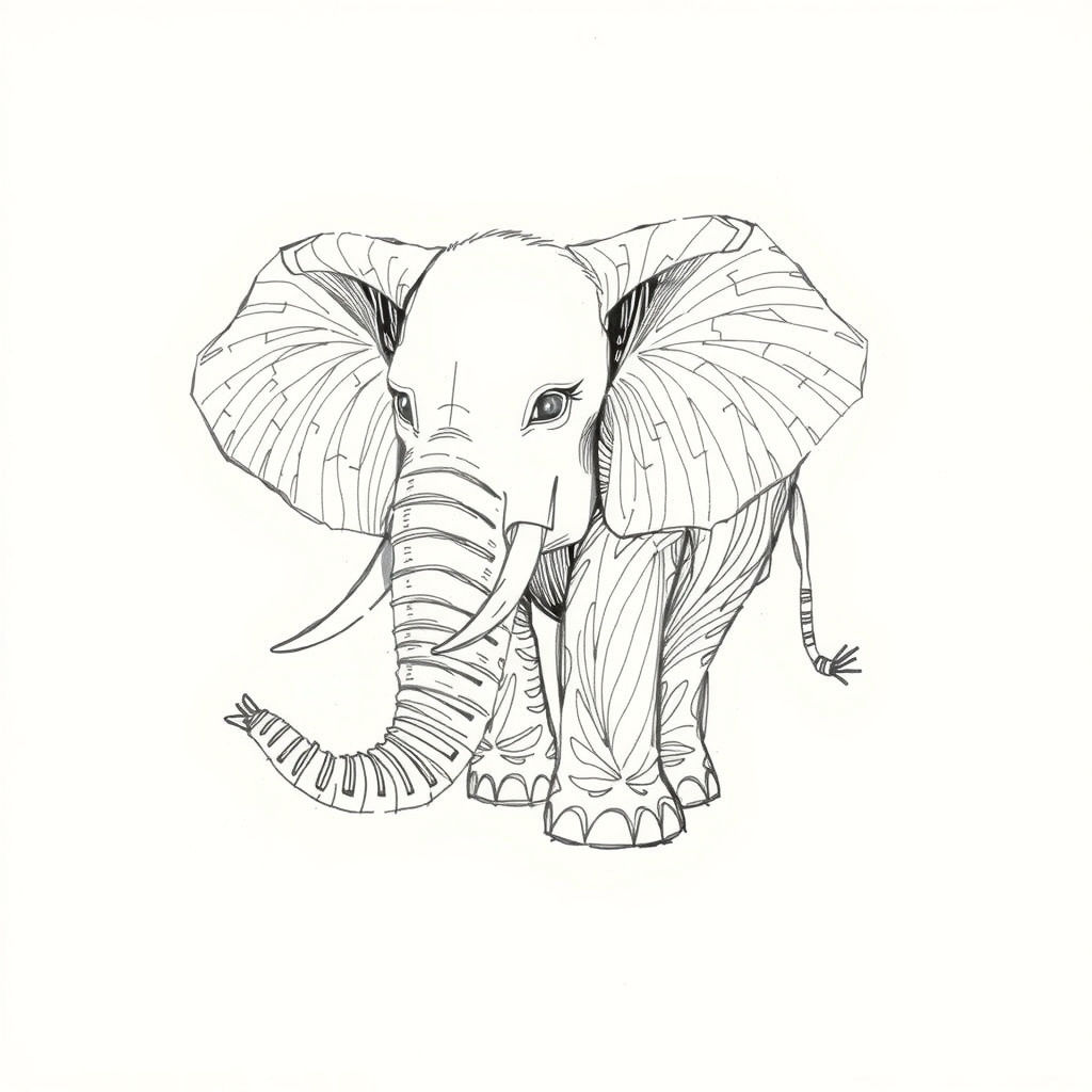 Elephant in One Continuous Line Pencil Drawing