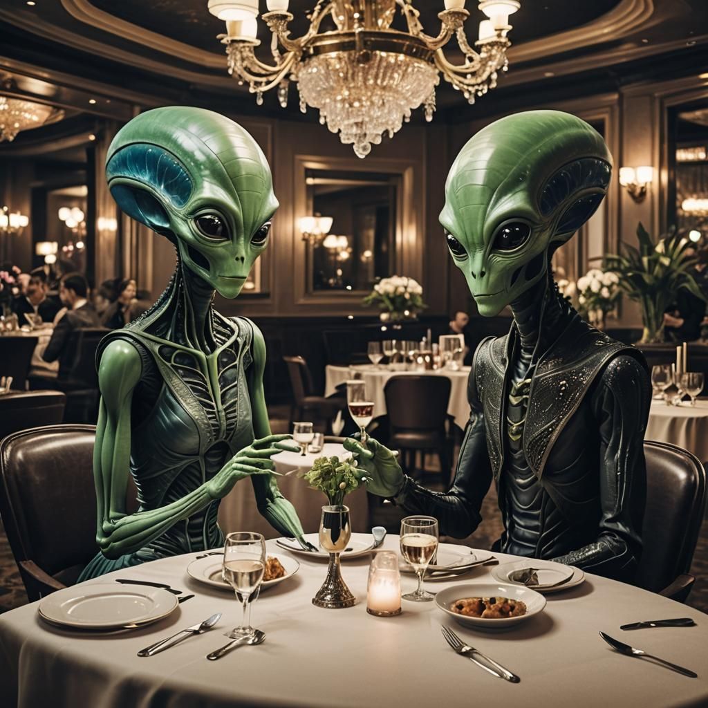 Aliens on a Date in a Fancy Restaurant