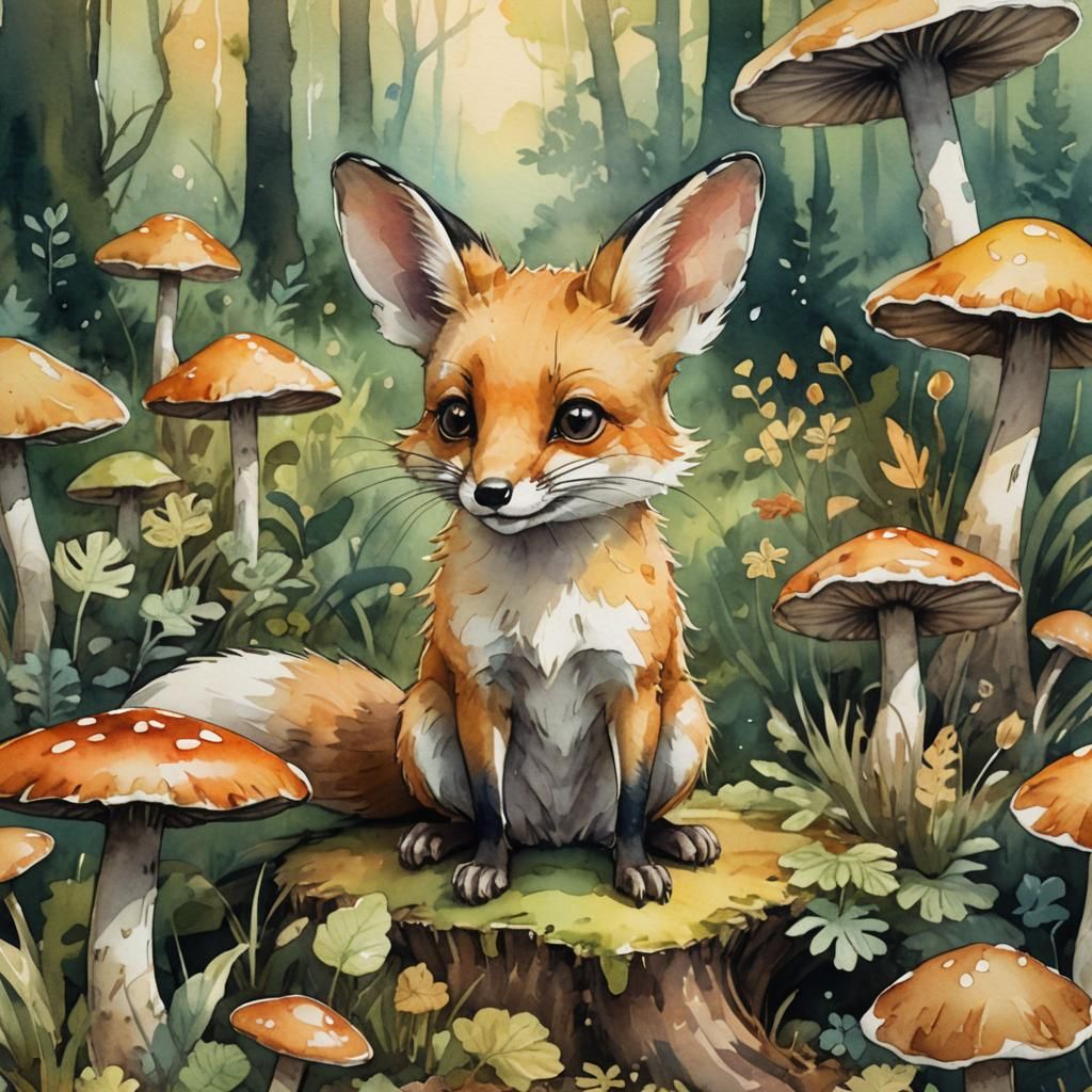 Mouse-Fox Hybrid in Watercolor Style