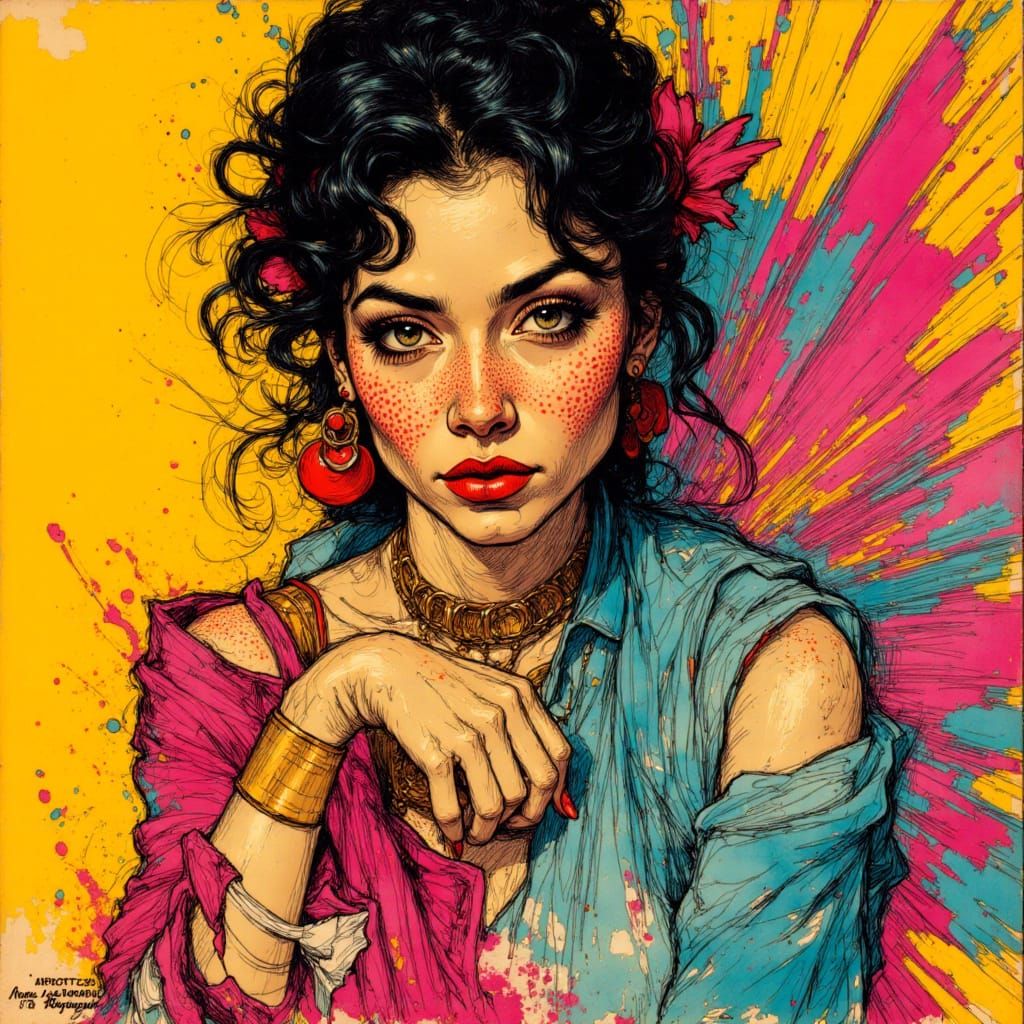 Pop Art Portrait of Confident Hispanic Woman
