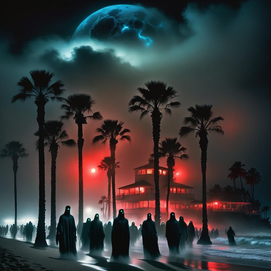 Bioluminescent Ghosts Arrive on Misty Beach