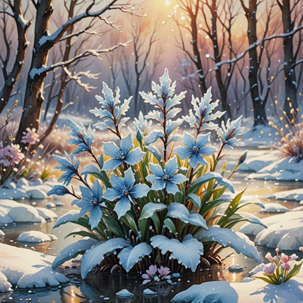Spring Snow Melt: A Whimsical Watercolor Illustration