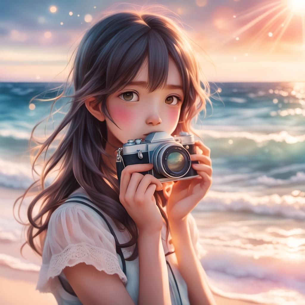 Dreamy Beach Portrait with Vintage Camera Effect