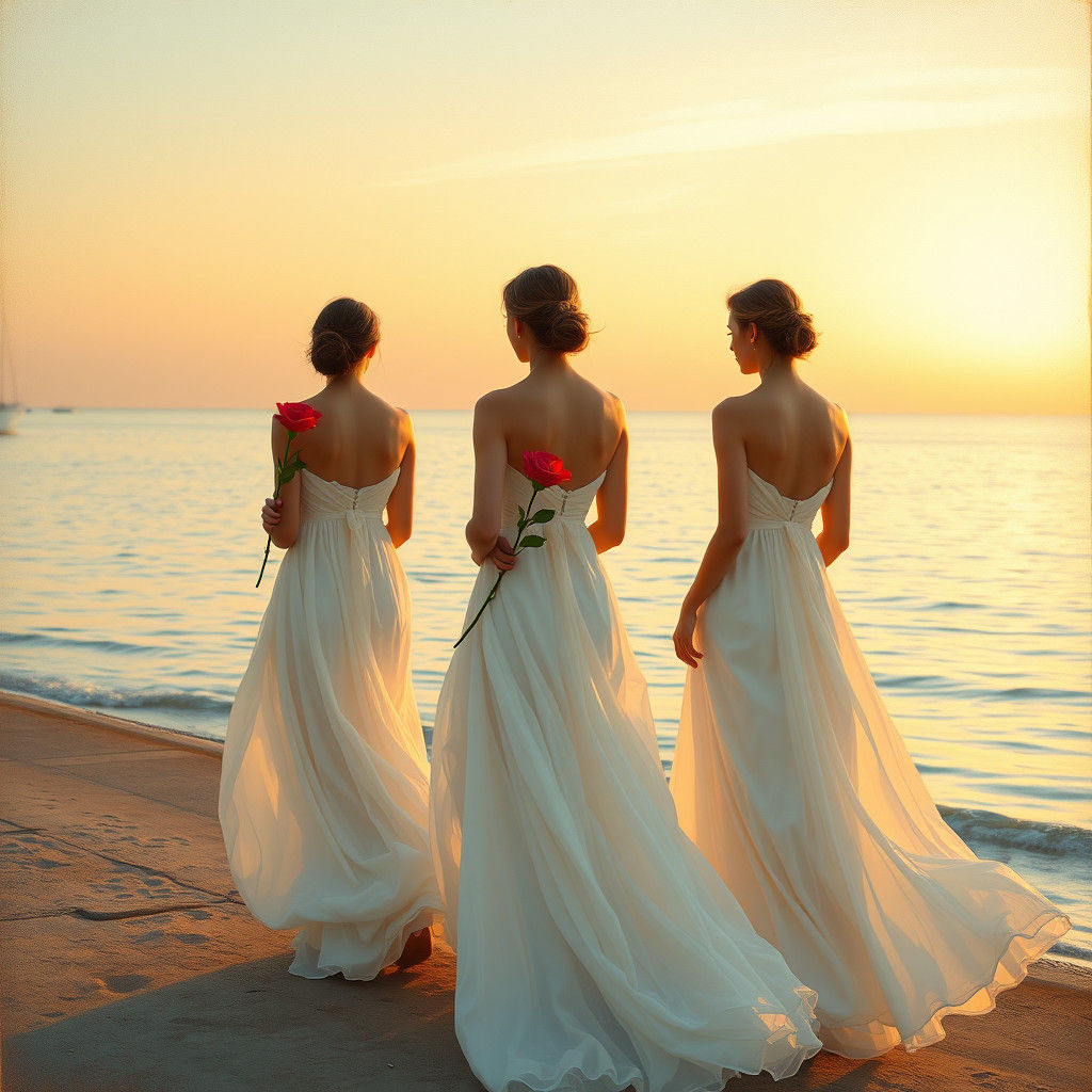 Women with Roses at Golden Hour, Expressionist Style