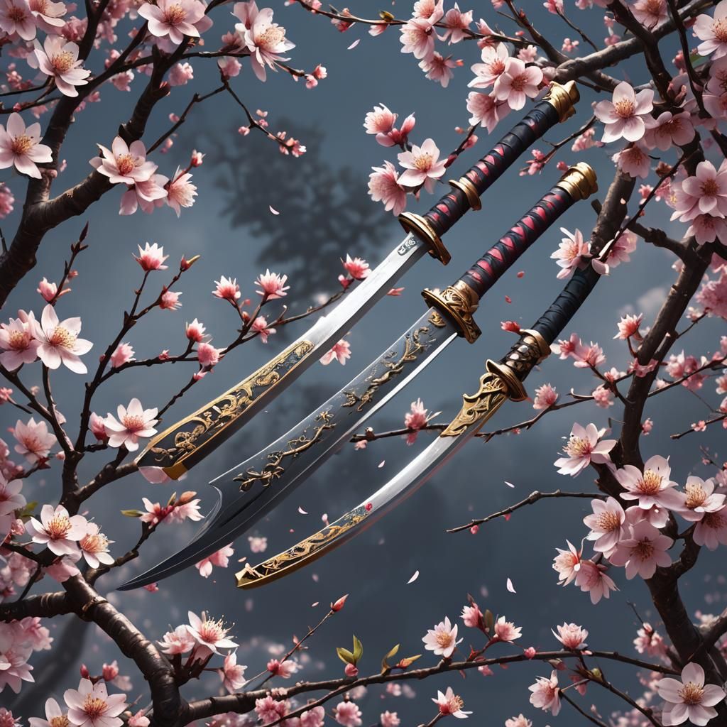 Cherry Blossom Katana: Detailed Matte Painting