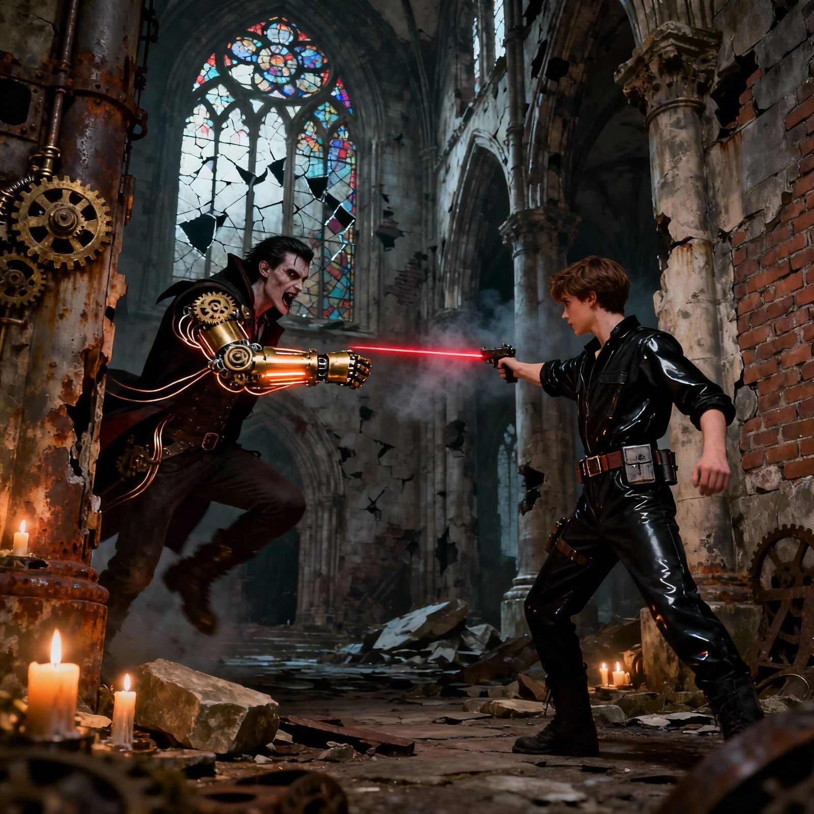 Steampunk Vampire Hunter Battles Laser-Wielding Foe in Gothi...