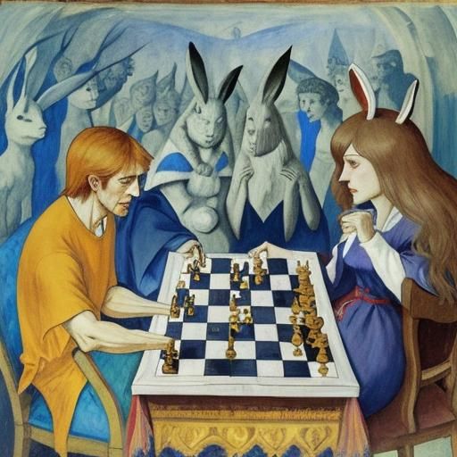 Rabbit and Vampire Play Chess: Classical Portrait