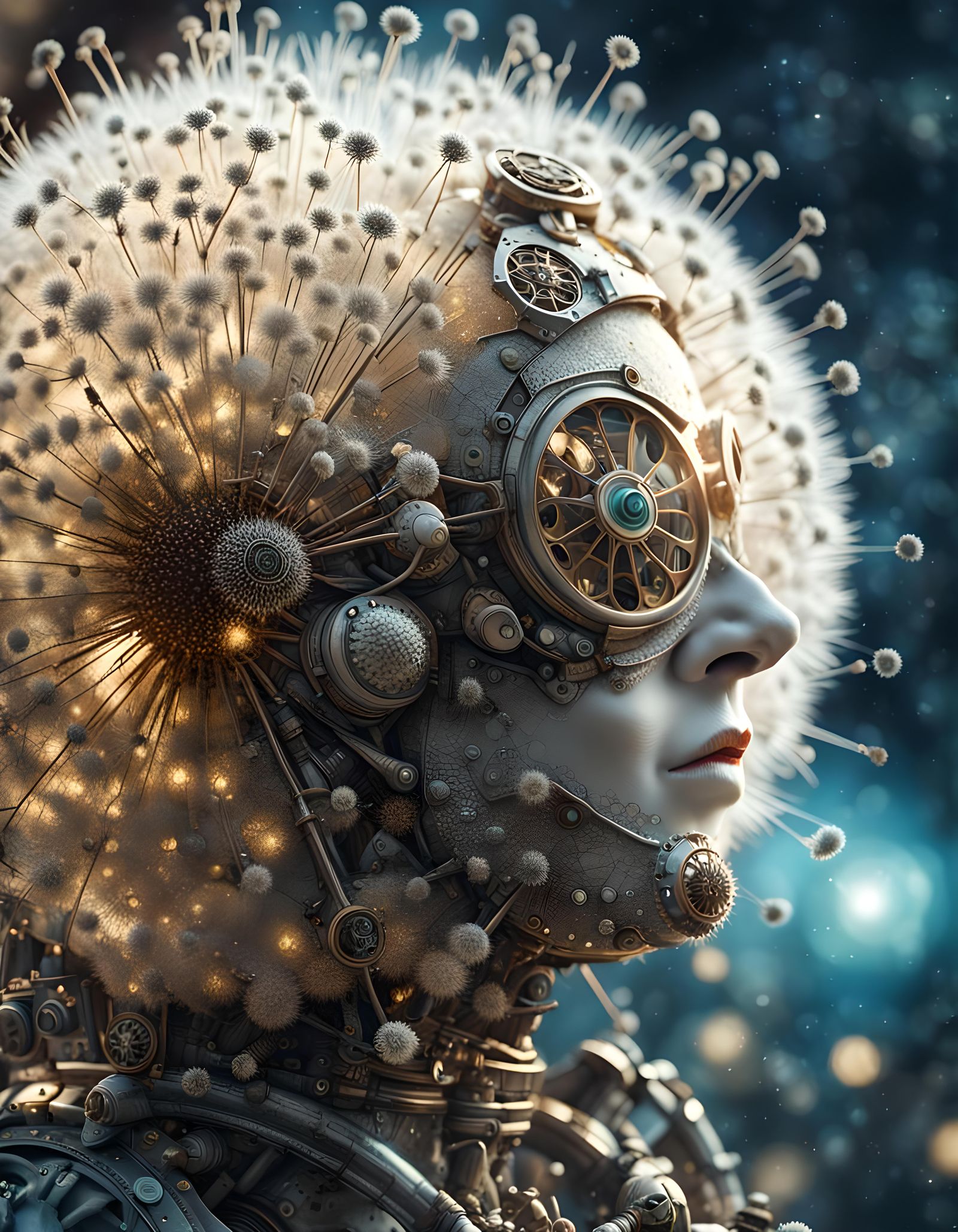 Steampunk Dandelion Engine in Spacesuit, Micrograph