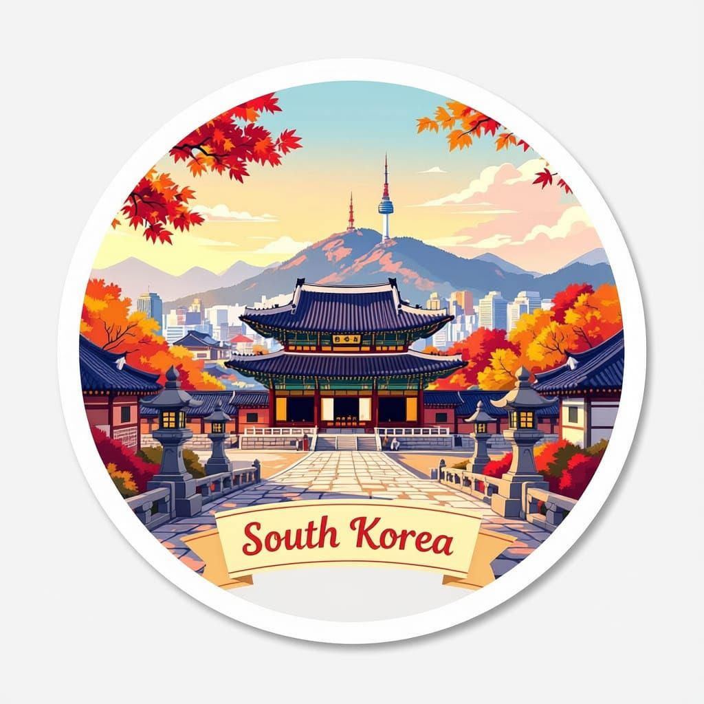 South Korea Travel Sticker: Gyeongbokgung Palace in Autumn