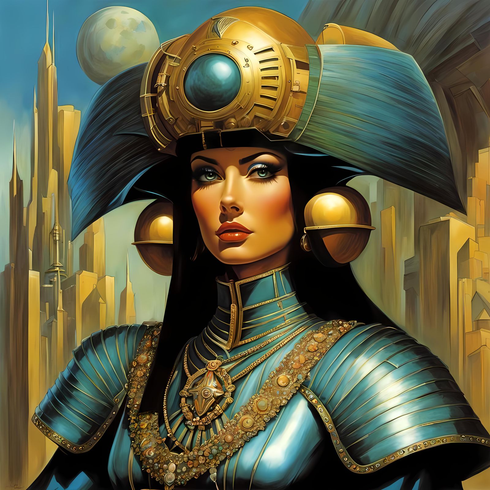 Futuristic Feudal Fashionista in Retro Sci-Fi Style