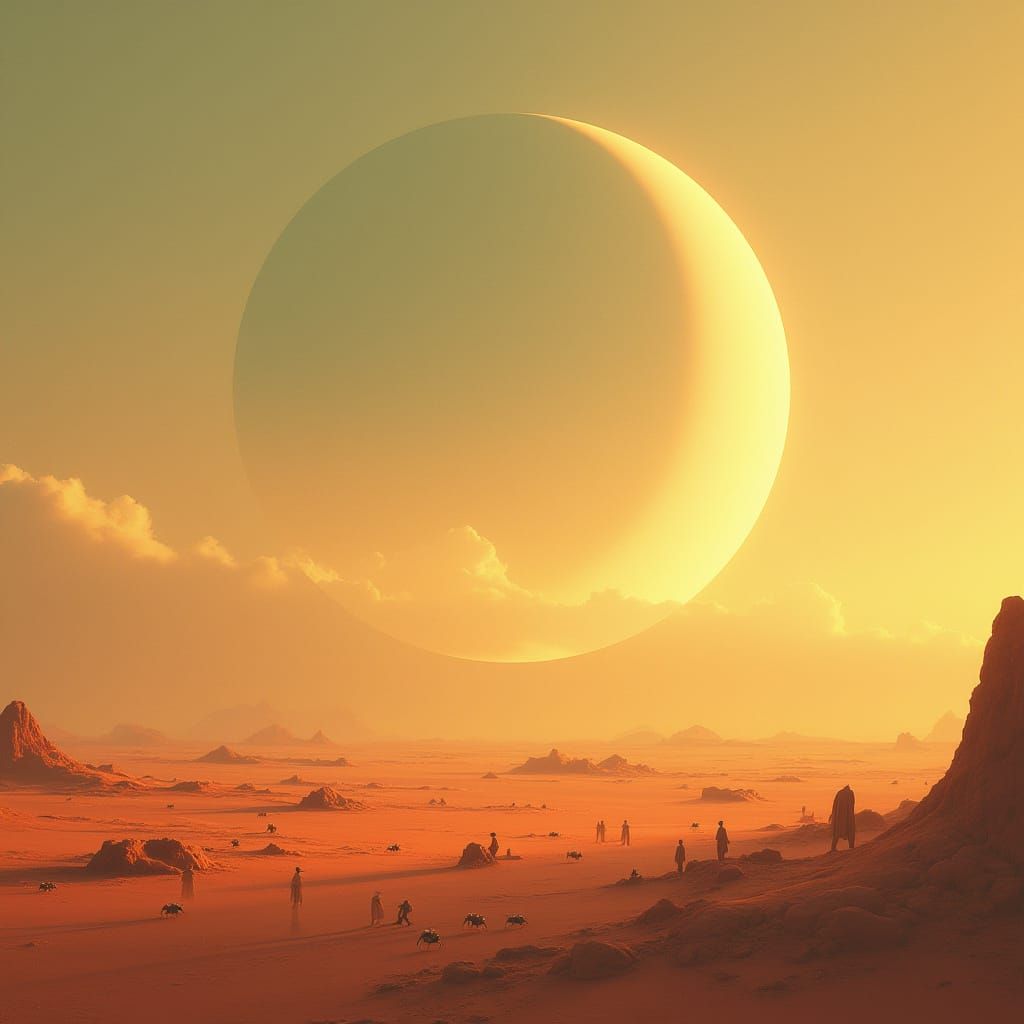 Dreamlike Flat Earth Scene with Serene Skies