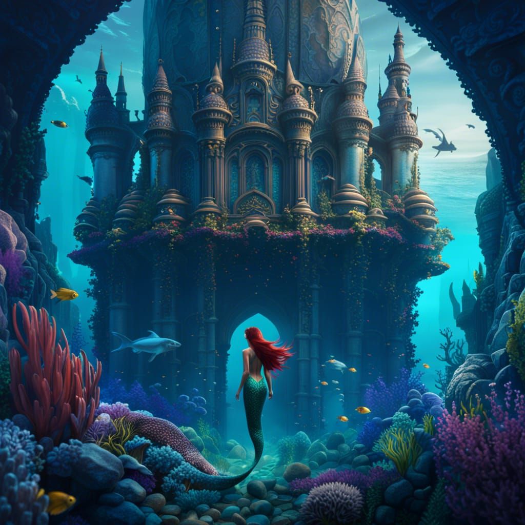 Mermaid in Underwater City: Fantasy Concept Art