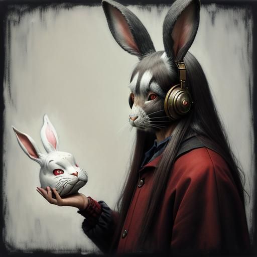 Man in Rabbit Mask Talking to Woman