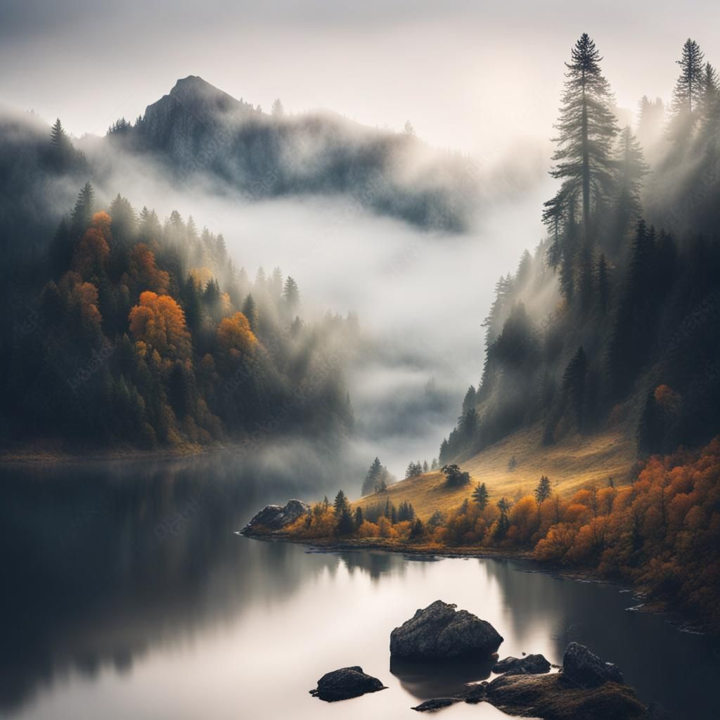 Misty Mountain Landscape: A Tranquil Vista
