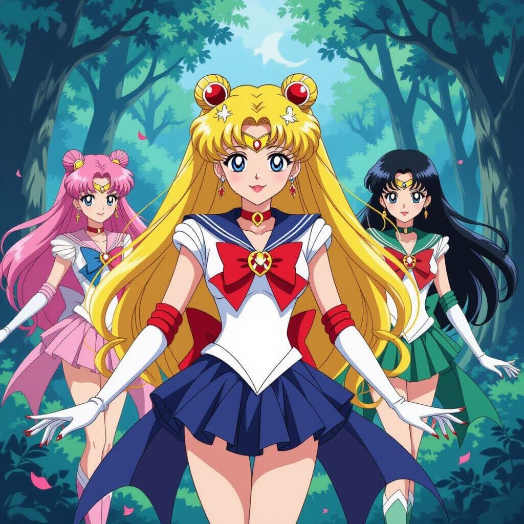 Sailor Moon Vampire Girls in Mystical Forest Anime Style