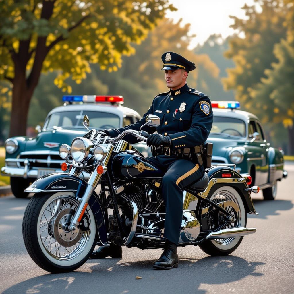 Nostalgic Police Scene in Americana Style
