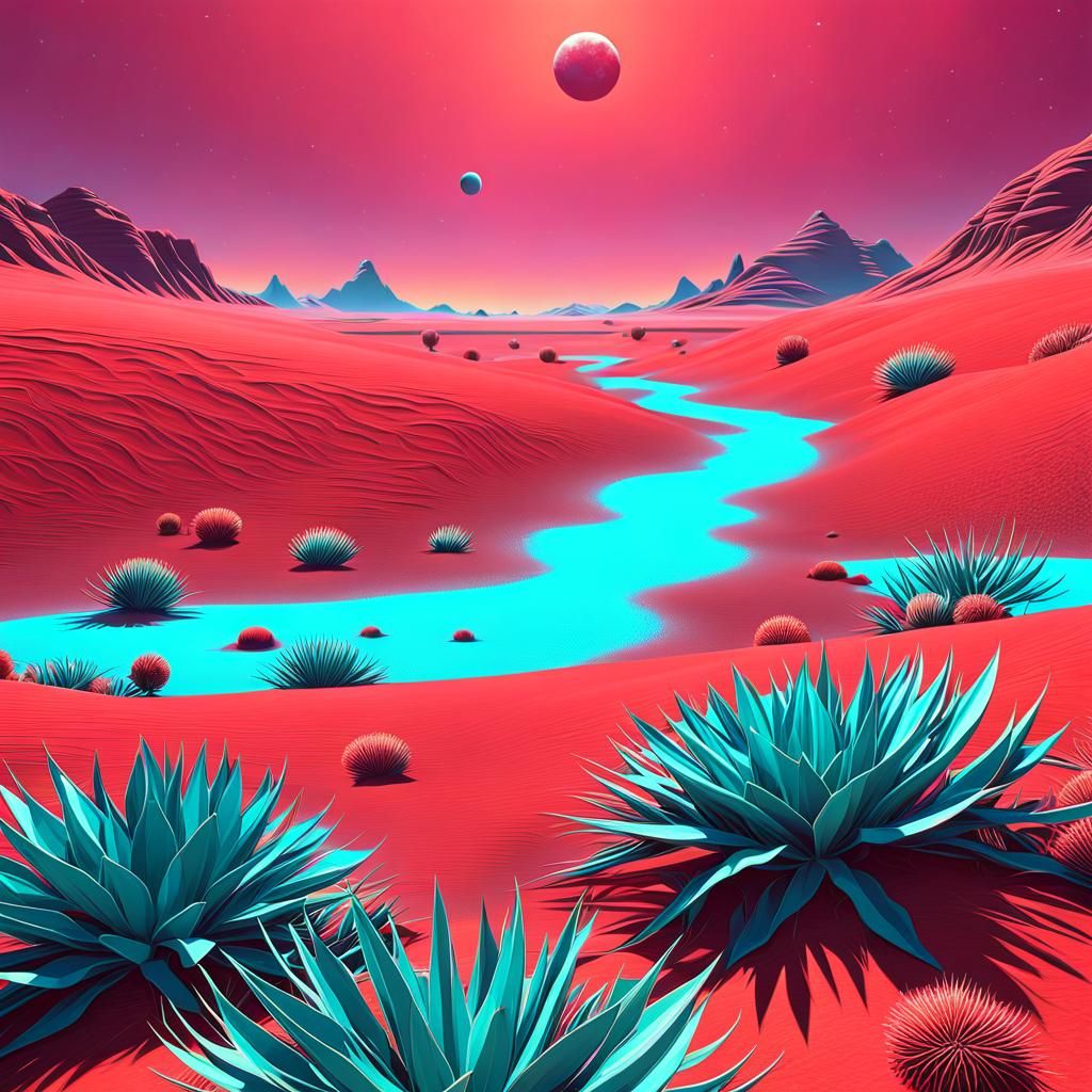 Alien Planet: Red Desert and Teal Oasis