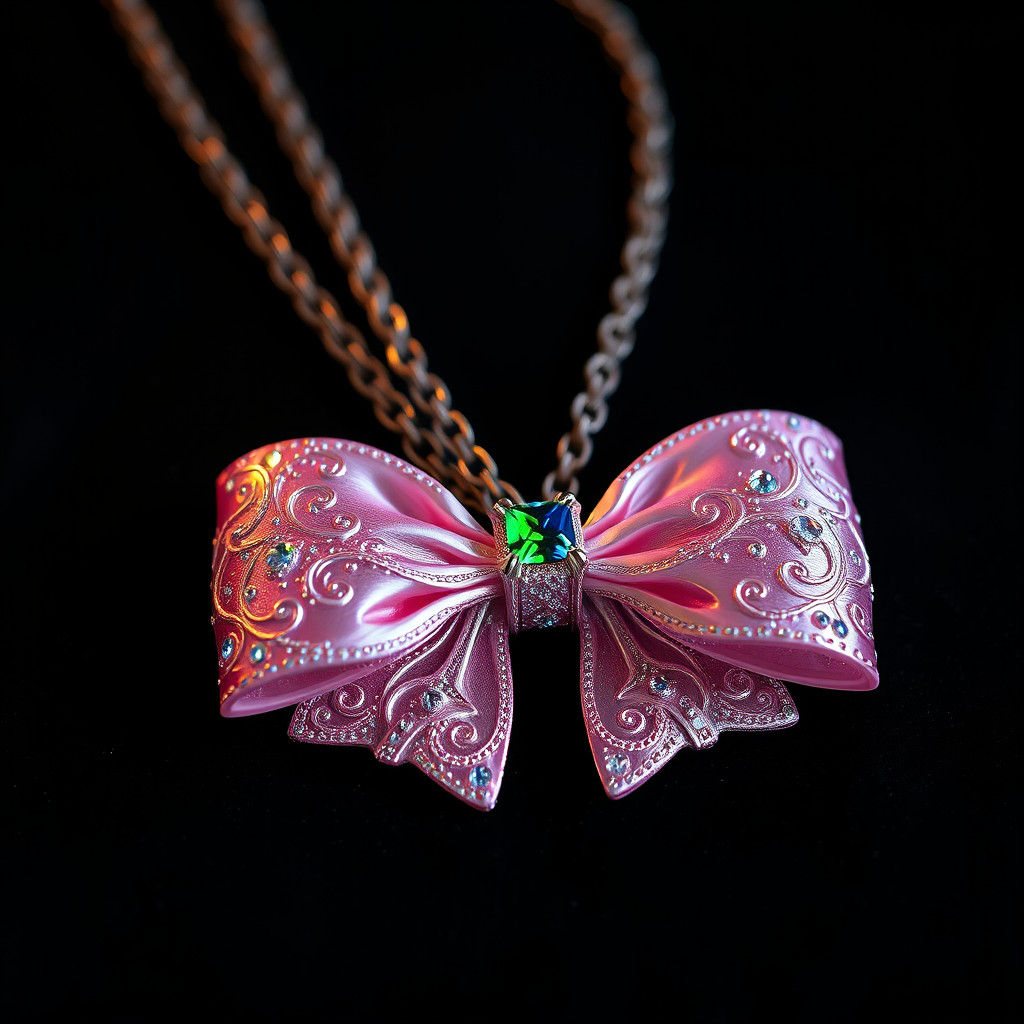 Pink Gemstone Bow Necklace in High-Fantasy Style
