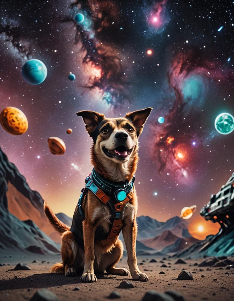 Laika Meets Alien in Space, Digital Art
