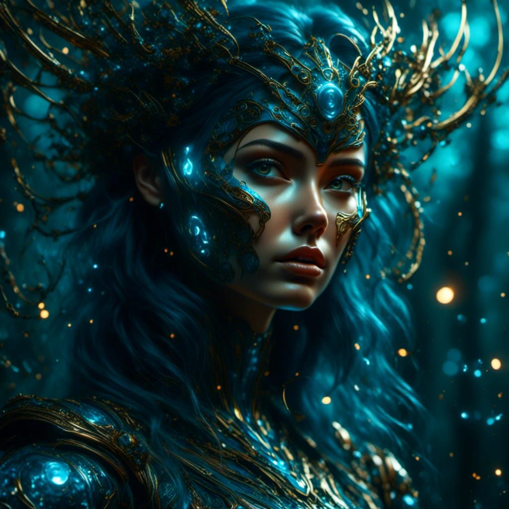 Cyber-Organic Woman in Forest, Hyperdetailed Portrait