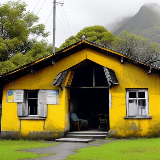 Elderly Inhabitants in an Old Yellow Building