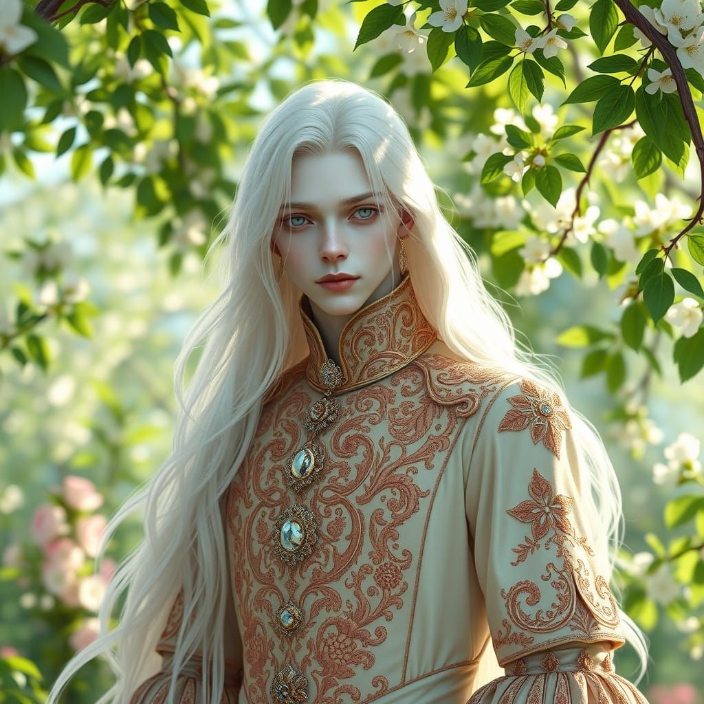 Ethereal Young Man at Spring Ball in Fantastical Medieval St...