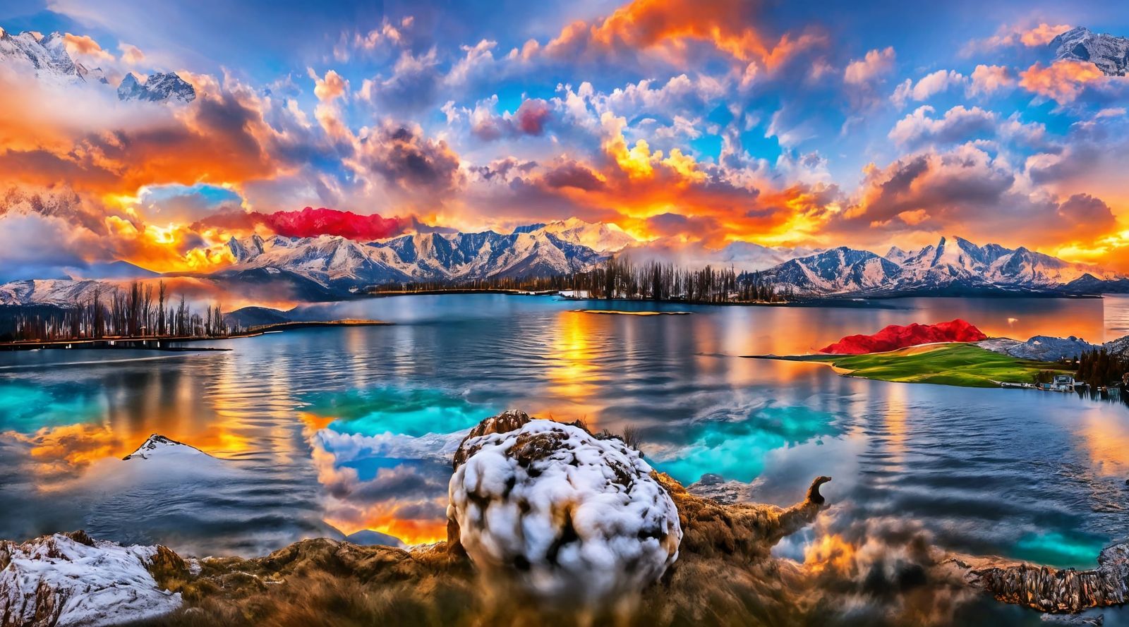 Majestic Lake and Mountain Sunset in HDR