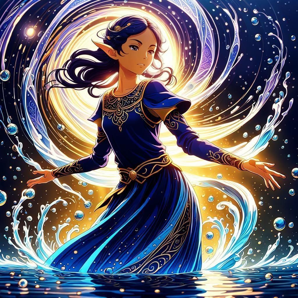 Elf Dances with Water: Cel-Shaded Anime Art