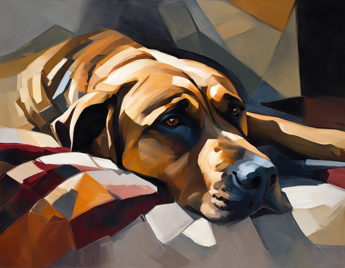Impressionist Cubist Mastiff Sleeping in Warm Tones