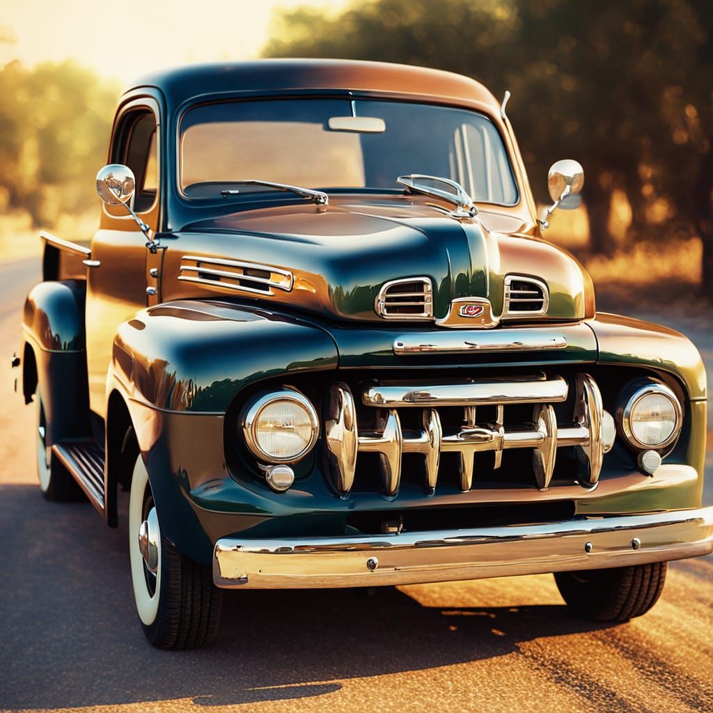 1950 Ford F1 Vintage Oil Painting